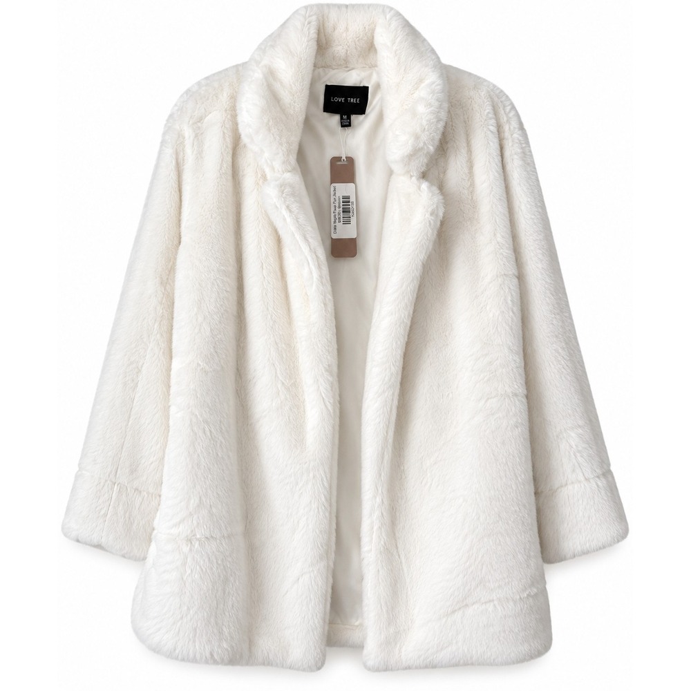 Love Tree NWT Womens M Ivory Faux Fur Coat Plush Open Front Date Night Jacket